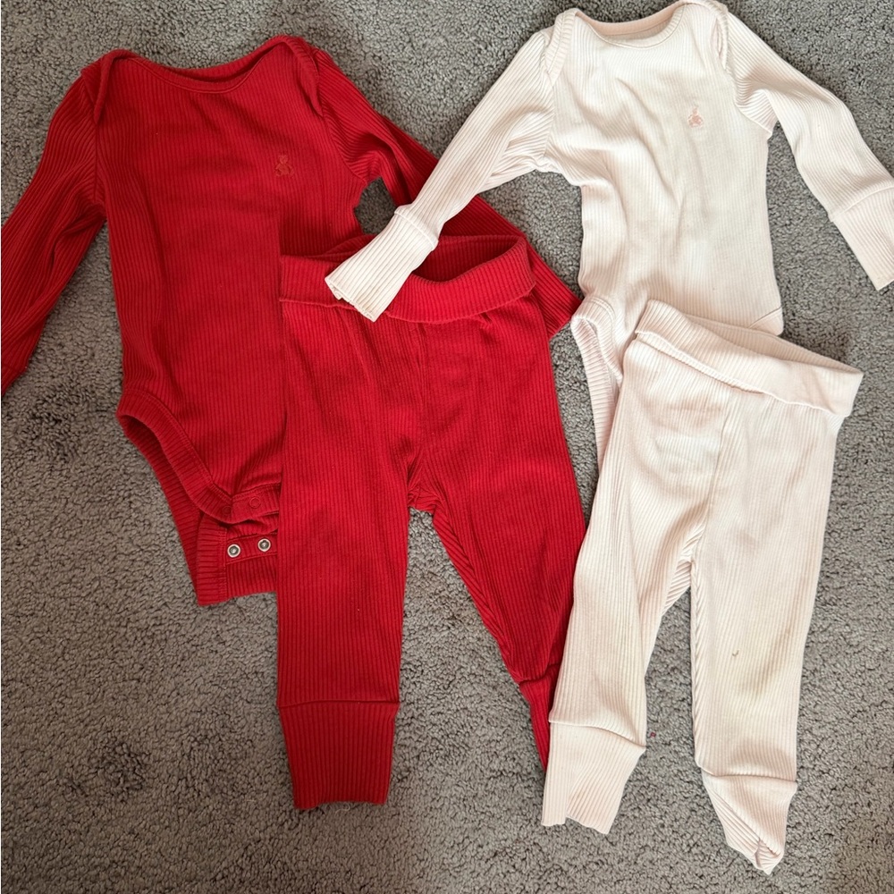 (2 )GAP Ribbed One-Piece & Pants Set - Red & Cream